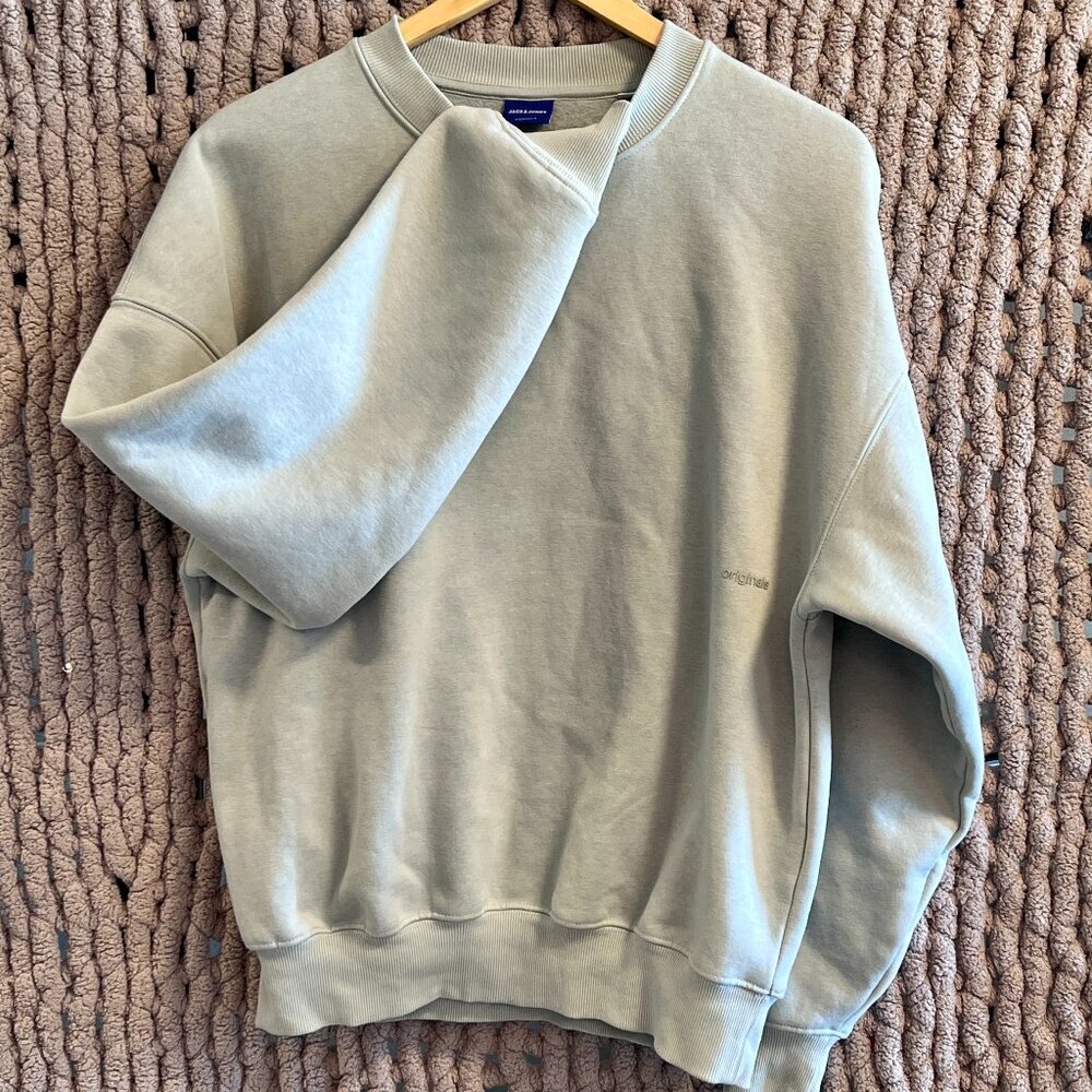 Jack & Jones Men's Joyvibe Spongy Sweat Crew Neck Pale Green Sweater Size Medium